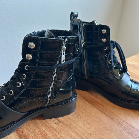 New All Saints Donita Shiny Croc Buckle Boots - Picture 6 of 7